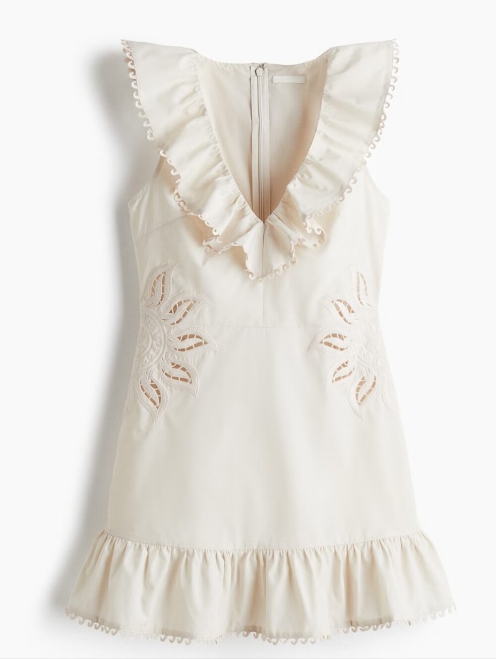 H&M Broderie Anglaise Cream Ruffle Dress with Cut-Out Eyelet Details M